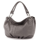 Italian handbag womens bag shoulder bag leather bag nappa leather IT40, Colour:Dark gray leather